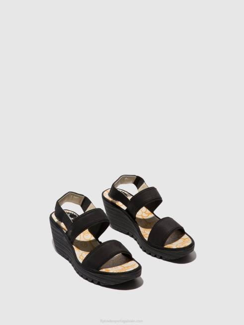preto L02L437 sandália rasteira yaco416 Fly London mulheres