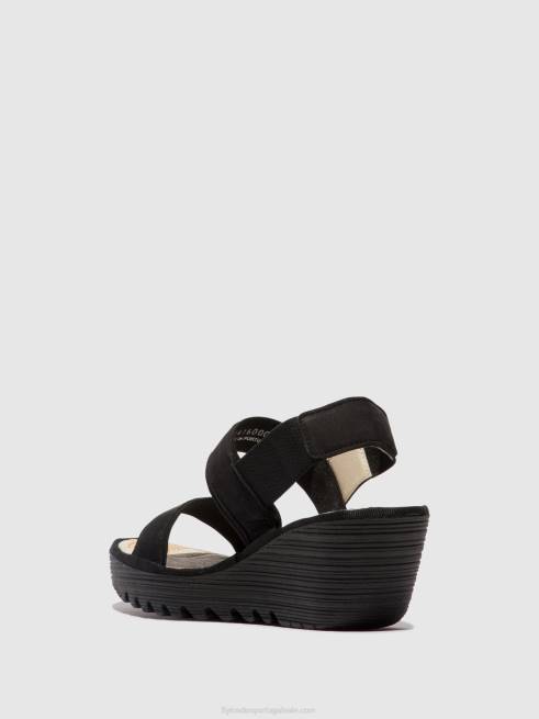 preto L02L437 sandália rasteira yaco416 Fly London mulheres