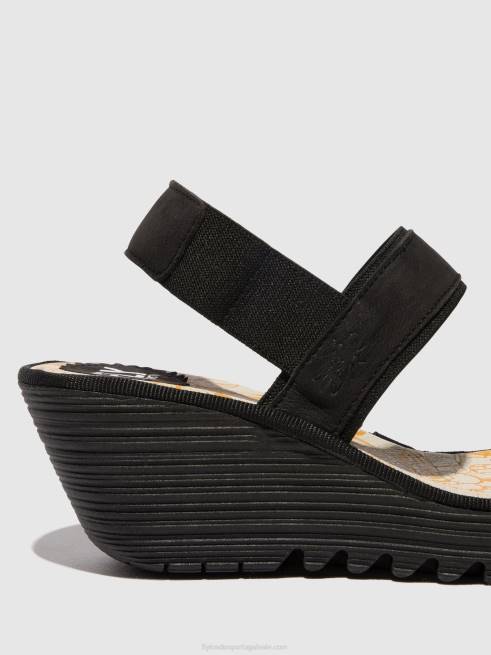 preto L02L437 sandália rasteira yaco416 Fly London mulheres