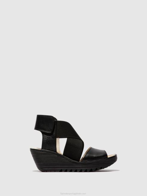 preto L02L561 sandálias cruzadas yuba385 Fly London mulheres