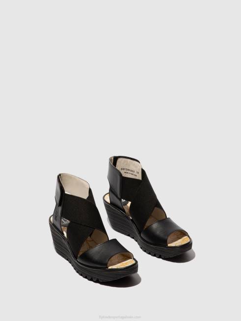 preto L02L561 sandálias cruzadas yuba385 Fly London mulheres