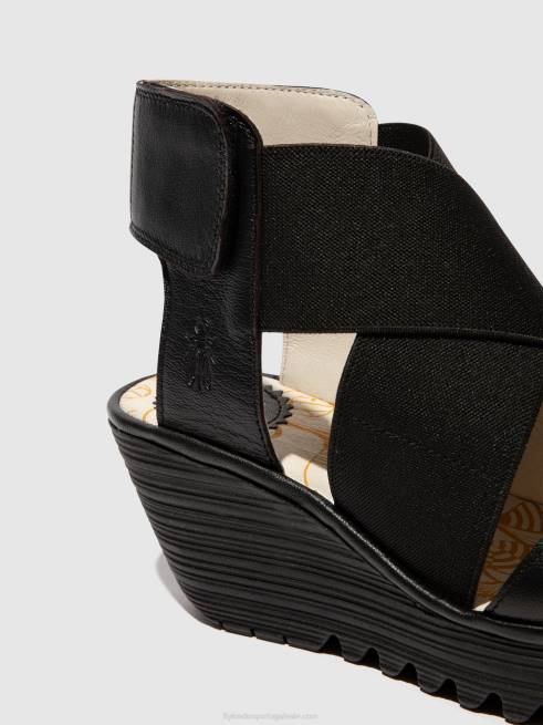 preto L02L561 sandálias cruzadas yuba385 Fly London mulheres