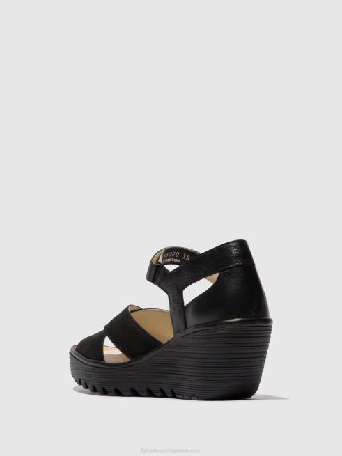 preto L02L566 sandália de tira no tornozelo yent365 Fly London mulheres