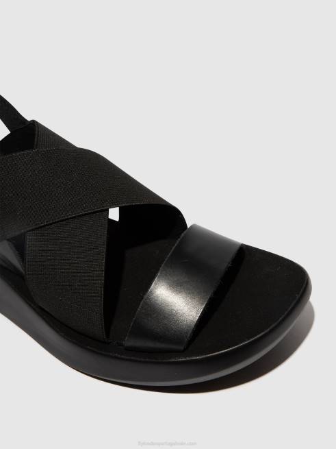 preto L02L593 sandálias cruzadas baji848 Fly London mulheres
