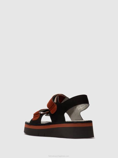 preto/tijolo L02L576 sandália rasteira cori377 Fly London mulheres