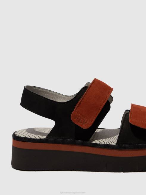 preto/tijolo L02L576 sandália rasteira cori377 Fly London mulheres