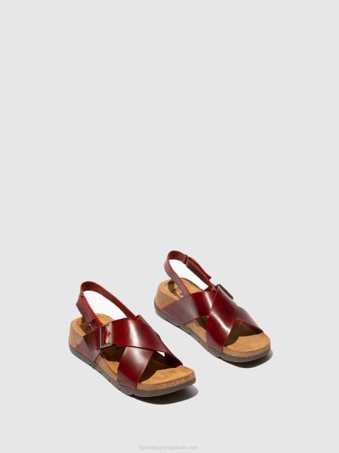 vermelho L02L589 sandálias cruzadas chlo852 Fly London mulheres